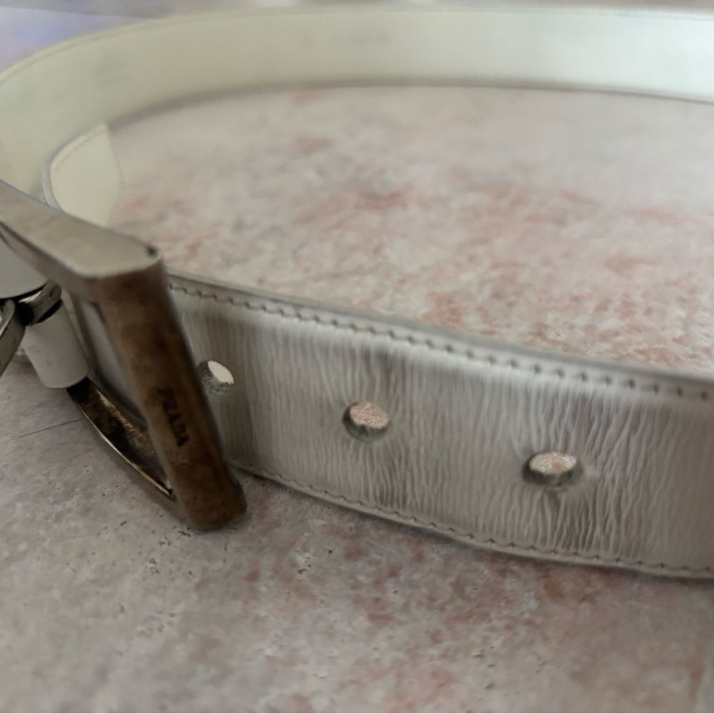 Prada belt logo dress suit accessory Silver Buckle monogram classic unisex